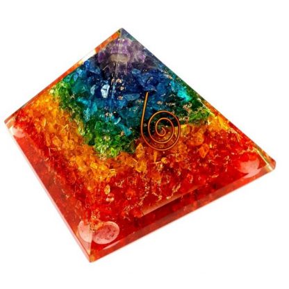 Medium Orgonite Pyramid – Chakra Layer Quartz & Spiral Symbol