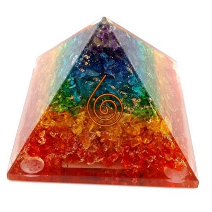 Medium Orgonite Pyramid – Chakra Layer Quartz & Spiral Symbol - Image 2