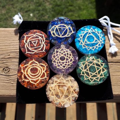 7 Chakra Orgonite Disk Set with Chakra Symbols