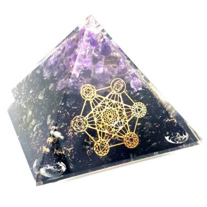 Medium Orgonite Pyramid – Shamanic with Variegated Metatron’s Cube symbol - Image 2