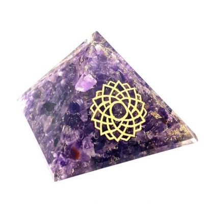 Small Orgonite Pyramid – Amethyst with engraved Crown Chakra Symbol - Image 2