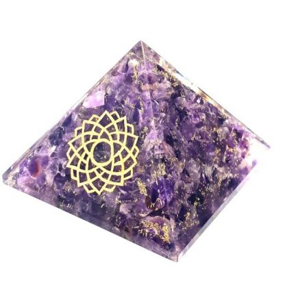 Small Orgonite Pyramid – Amethyst with engraved Crown Chakra Symbol - Image 3
