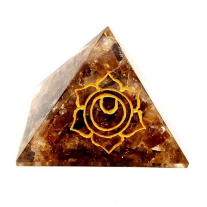 Small Orgonite Pyramid – Orange Calcite with engraved Sacral Chakra Symbol