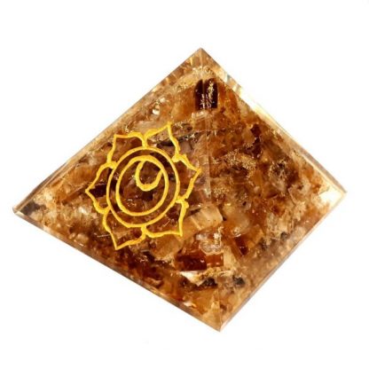 Small Orgonite Pyramid – Orange Calcite with engraved Sacral Chakra Symbol - Image 3