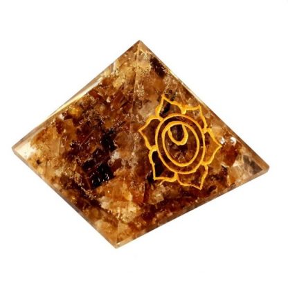 Small Orgonite Pyramid – Orange Calcite with engraved Sacral Chakra Symbol - Image 2