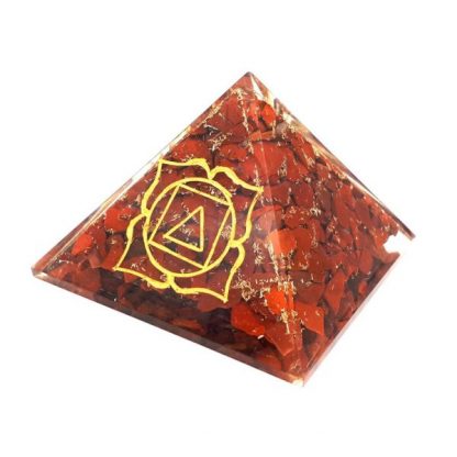 Small Orgonite Pyramid – Red Jasper with engraved Root Chakra Symbol - Image 3