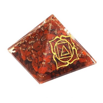 Small Orgonite Pyramid – Red Jasper with engraved Root Chakra Symbol - Image 2