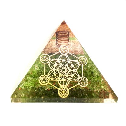 Small Orgonite Pyramid – Peridot with Clear Quartz Point & Metatron's Cube Symbol