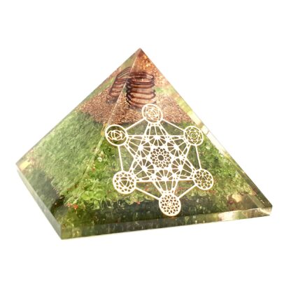 Small Orgonite Pyramid – Peridot with Clear Quartz Point & Metatron's Cube Symbol - Image 2