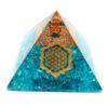 Small Orgonite Pyramid – Blue Bliss with Clear Quartz Point & Flower of Life Symbol