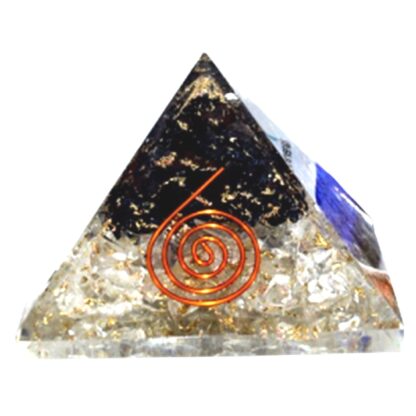 Small Orgonite Pyramid with Disk - Hematite & Clear Quartz with Amplifying Spirals - Image 4