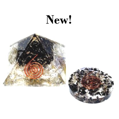Small Orgonite Pyramid with Disk - Hematite & Clear Quartz with Amplifying Spirals