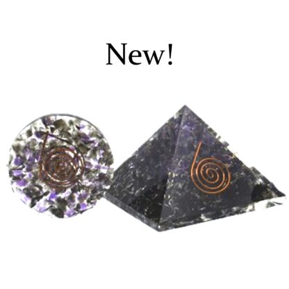 Evil Be Gone! Small Orgonite Pyramid & Disk Set with Black Obsidian & Amethyst & Amplifying Spirals