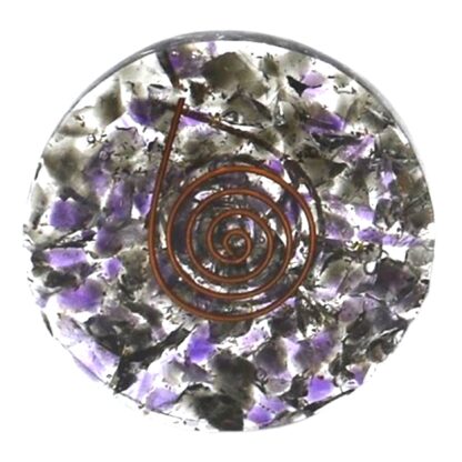 Evil Be Gone! Small Orgonite Pyramid & Disk Set with Black Obsidian & Amethyst & Amplifying Spirals - Image 3