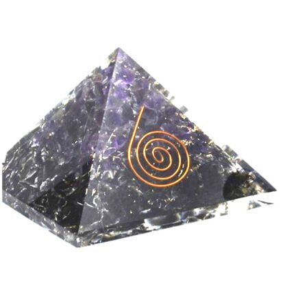 Evil Be Gone! Small Orgonite Pyramid & Disk Set with Black Obsidian & Amethyst & Amplifying Spirals - Image 2